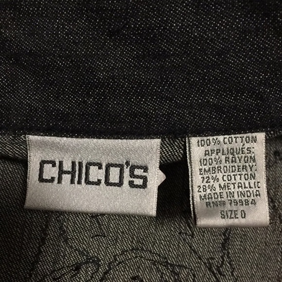 Black Denim Jean Embroidered Rhinestone Jacket M? - Picture 7 of 8